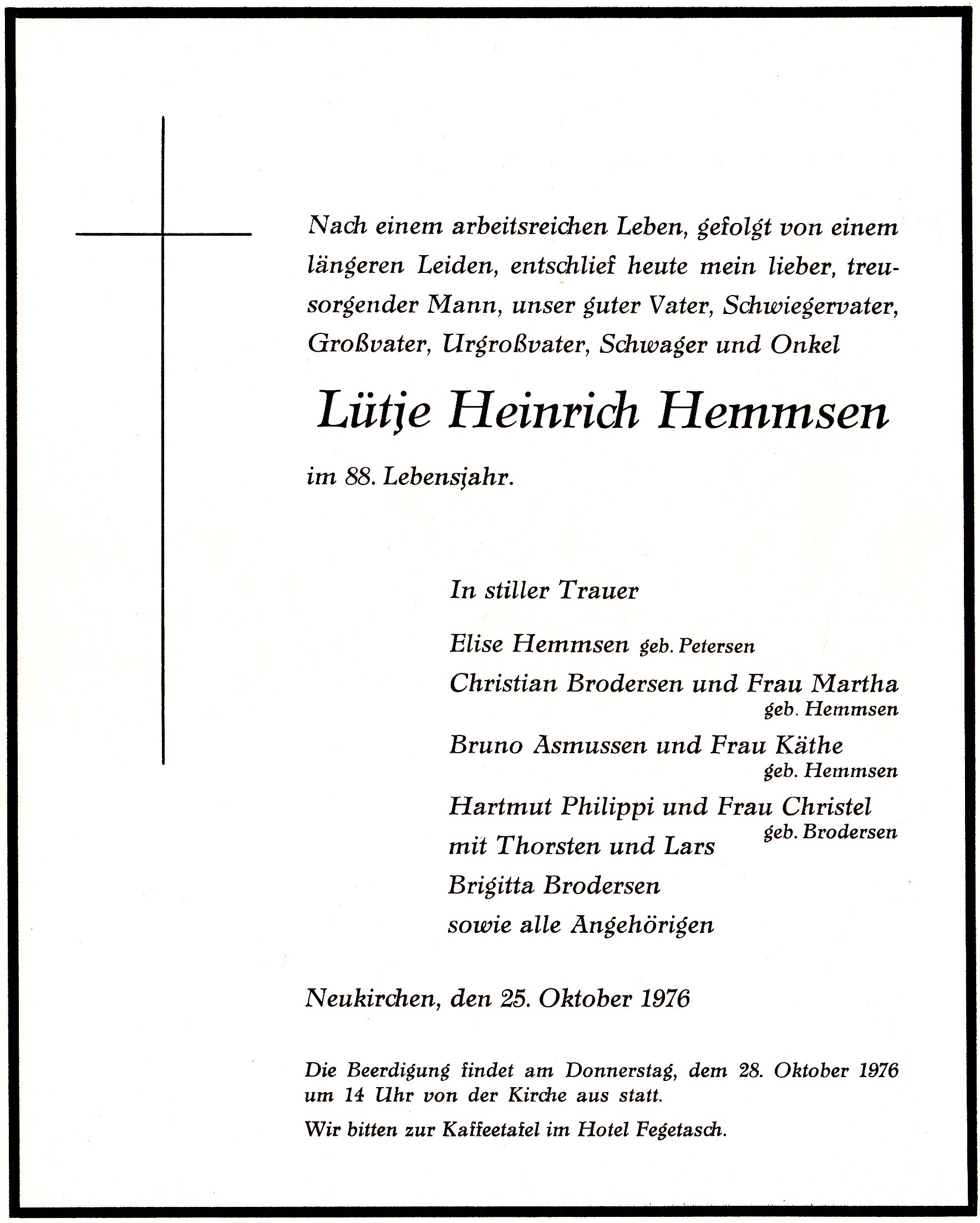 Lütje Hemmsen død.